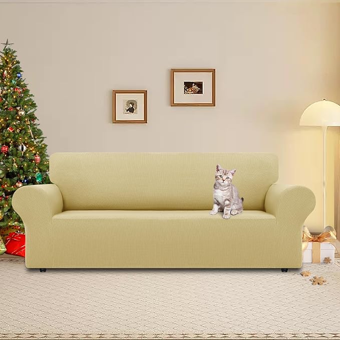 LURKA Stretch Oversized Sofa Slipcovers 1 Piece Couch Covers for 3 Cushion Couch Sofa Furniture Protector Full Sofa Covers with Elastic Bottom for Kids and Pet (Champagne, X-Large)