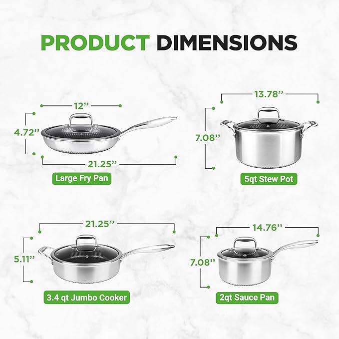NutriChef 8-Piece Triply Cookware Set Stainless Steel - Triply Kitchenware Pots & Pans Set Kitchen Cookware, Non-Stick Coating - Sauce Pot, Stew Pot, Cooking Pot, Frying Pan, Lids - NC3PLY8Z