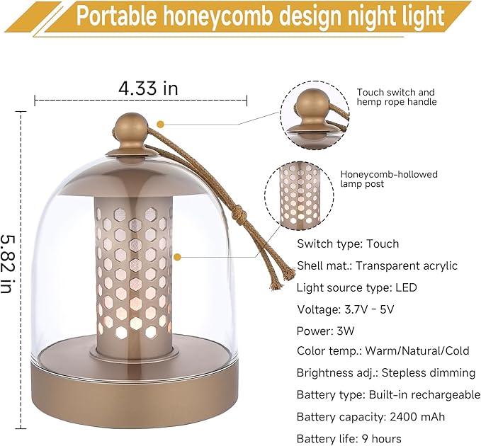 Touch Night Light with Dimmable & Adjustable Color Temperature, USB Rechargeable Portable Bedside Lamp for Bedroom Living Room Baby Nursery – 9 Hour Long Battery Life (Rosegold)