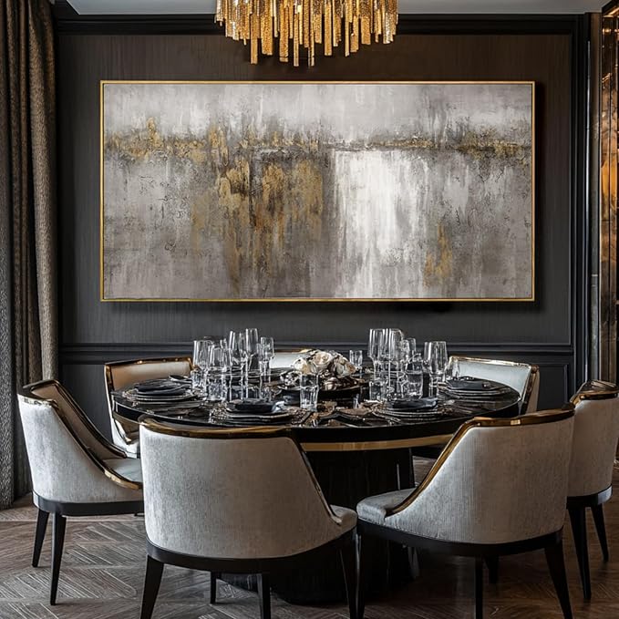 SDYA Abstract Wall Art for Living Room Modern Art Prints 29"x58" Pictures for Dining Room Wall Gold and Grey Photo Printing for Hotel