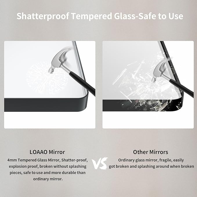 LOAAO 38x38 Inch Black Metal Framed Bathroom Mirror for Wall, Matte Black Bathroom Vanity Mirror Farmhouse, Large Rounded Rectangle Mirror, Anti-Rust, Tempered Glass, Hangs Horizontally or Vertically