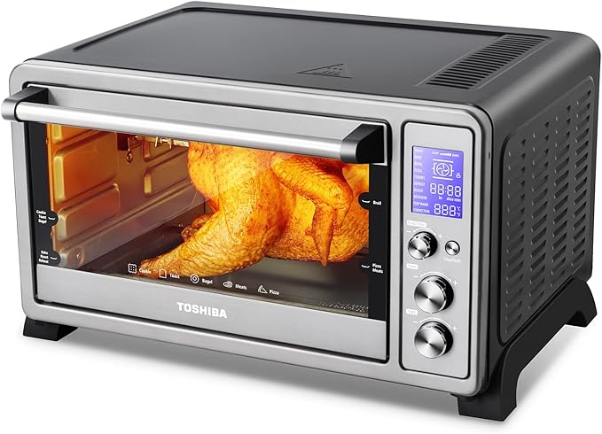 TOSHIBA AC25CEW-SS Large 6-Slice Convection Toaster Oven Countertop, 10-In-One with Toast, Pizza and Rotisserie, 1500W, Stainless Steel, Includes 6 Accessories