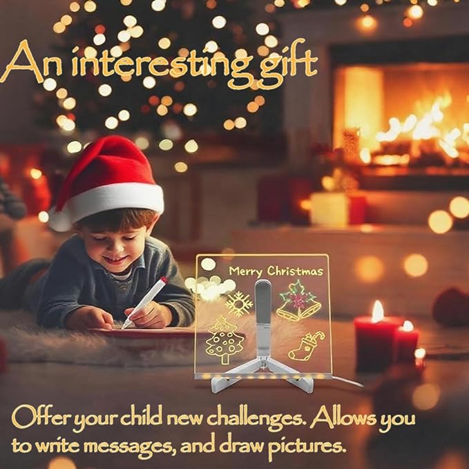 LED Note Board with 7 Colors Pen, 2025 New Acrylic Message Marker Board with Stand, Lighted Acrylic Dry Erase Board Illuminated Drawing Board Light with Colors for Office Home Christmas (30 * 20cm)