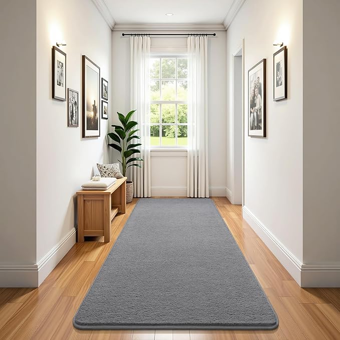 Soft 2x8 Runner Rugs for Bedroom Hallway, Non Slip Long Runners for Kitchen Laundry Dorm Washable, Modern Low Pile Area Rugs for Boys Men, Grey