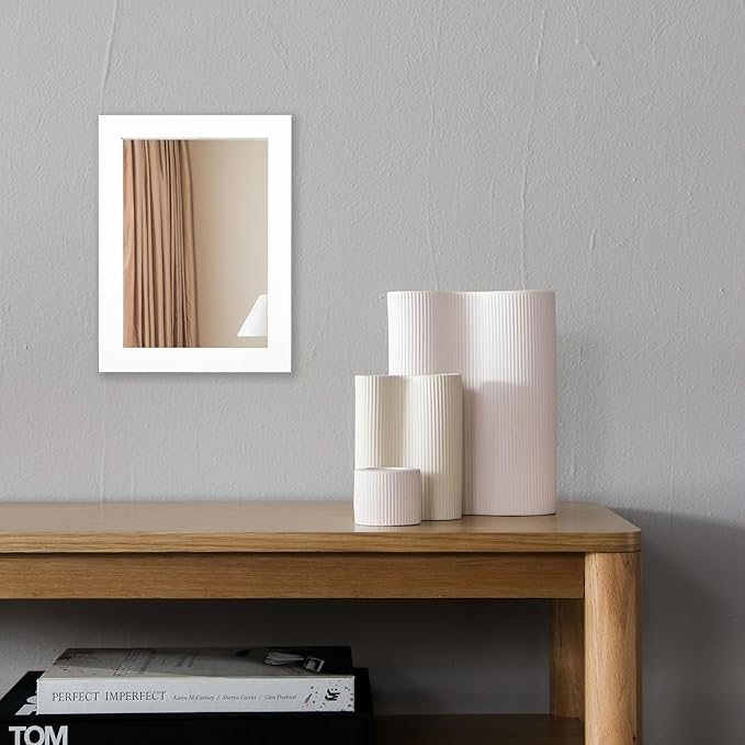 Ruomeng Wall Mirror Rectangle Decorative Mirror 12" x 16" for Entryway, Bedroom, Living Room, White