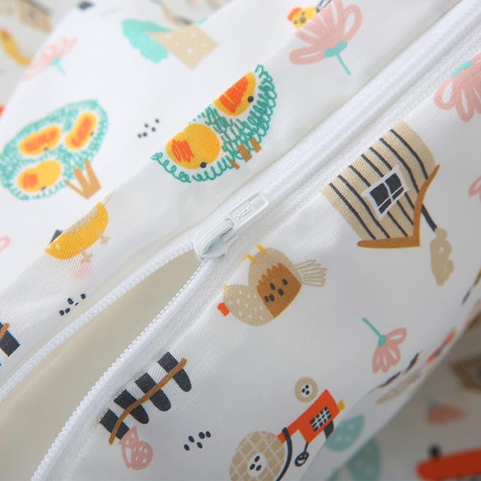 Ivellow Twin Duvet Cover for Kids Cartoon 100% Cotton Kids' Duvet Cover Sets Cottage Farm House Car Patterned Duvet Cover Ultra Soft Breathable Cute Toddler Bedding Set Zipper Closure Boys Girls Teens