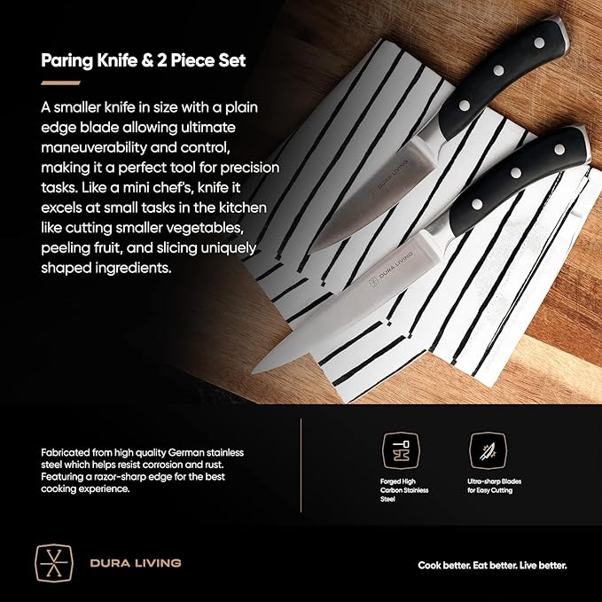 3.5-Inch Paring Knife – Ultra-Sharp German High Carbon Stainless Steel, Full Tang, Ergonomic Handle, Multipurpose Kitchen Knife for Chopping, Slicing, and Dicing, Black
