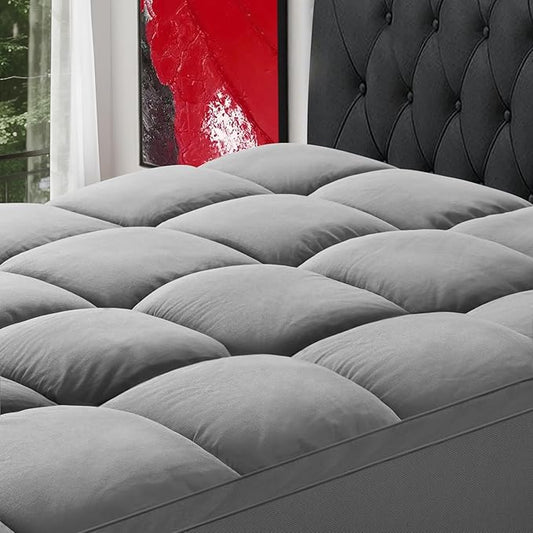 SOPAT Mattress Topper King Size Extra Thick Mattress Pad 8-21" Deep Pocket Soft Down Alternative Fill Mattress Protector Pillow Top Mattress Cover (78x80 Inches, Grey)