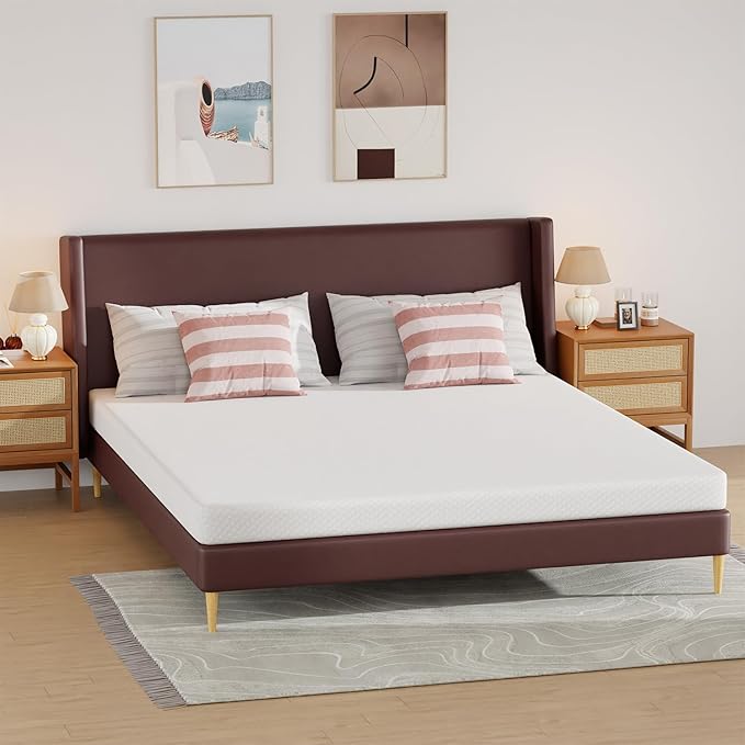 PayLessHere 5 Inch Gel Memory Foam Mattress Medium Firm Mattresses CertiPUR-US Certified Bed-in-a-Box Pressure Relieving California King Size,Fiberglass Free，White