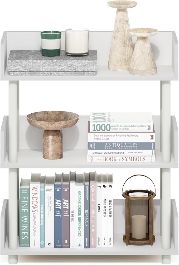 Furinno Turn-N-Tube 3-Tier Freestanding Multipurposes Display Rack, Bookshelf, White/White
