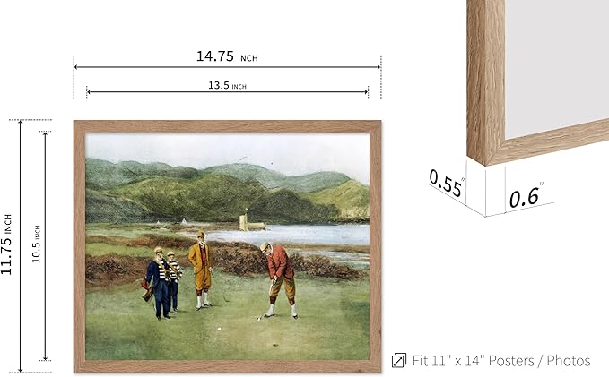 Poster Master The Putting Green Painting Poster - Golf Course Print - Golf Art - River Art - Sports Art - Landscape Art - Father's Day Art - Great Office or Living Room Decor, 11x14 Beige Framed