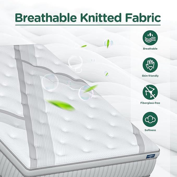 Lechpeus King Mattress,14 Inch Medium Plush Hybrid Mattress in Box,MDI Soft Memory Foam & 7-Zone Pocket Springs,Motion Isolation& Back Pain Relief,Enhanced Support King Bed,None Fiberglass