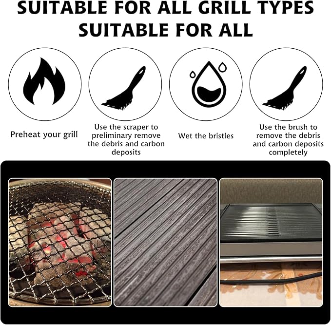 9 Pieces Grill Brush and Scraper Stainless Steel Wire Grill Brush Extra Strong BBQ Cleaner Accessories Heavy Duty Barbecue Grill Cleaning Brush Cleaner (8 Inch)