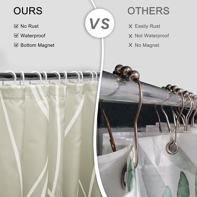 Punkray Striped Ombre Dark Green Polyester Shower Curtain for Bathroom with Hooks, Shower Curtains for Bathroom, Waterproof Bath Accessories Hotel Style - Machine Washable 72 x 72