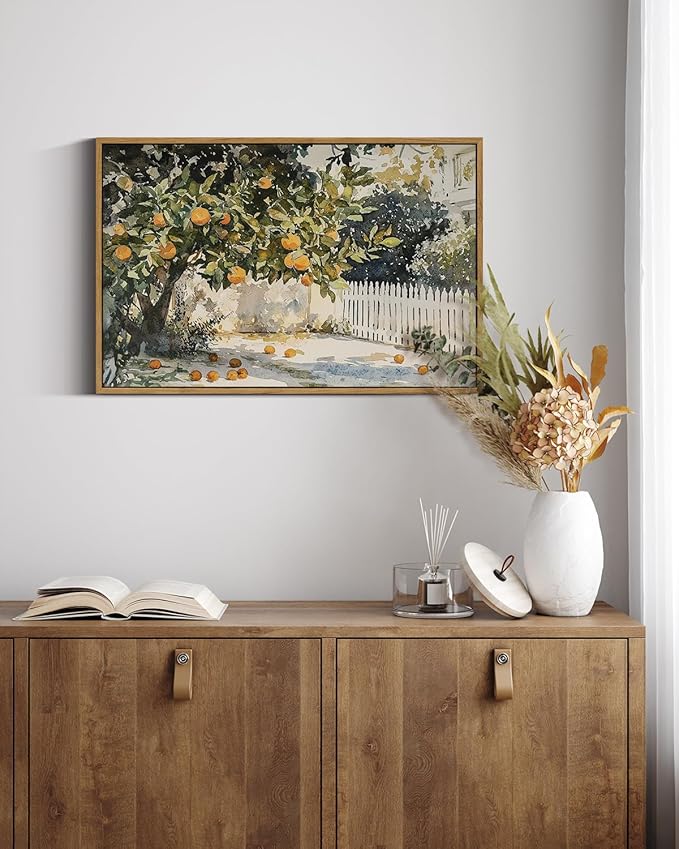 InSimSea Framed Canvas Wall Art Vintage Decor, Orange Trees Art Room Decor Aesthetic, Classic Rustic Farmhouse Wall Decoration for Bedroom Living Room Bathroom Gallery, 16x24inch