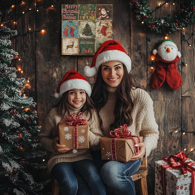 Christmas Decoration Santa Claus Canvas Wall Art Pictures Rustic Vintage Christmas Prints Posters Xmas Tree Wall Decor Aesthetic Merry Christmas Sign for Home Living Room Bedroom Bathroom Holiday Decoration Gifts 12x12inch