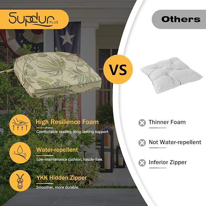 Outdoor Round Corner Seat Cushion, 17"x16"x2", Set of 4, Non Slip Seat Cushion Pads with Removable Cover for Patio Furniture, Garden Yard Lawn, Dark Green Vine