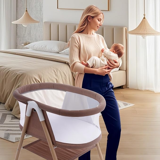 Baby bassinets,3 in1 Baby Crib, Sturdy, Portable & Easy to Assemble,Mosquito net and Portable Bag Included. (Khaki)