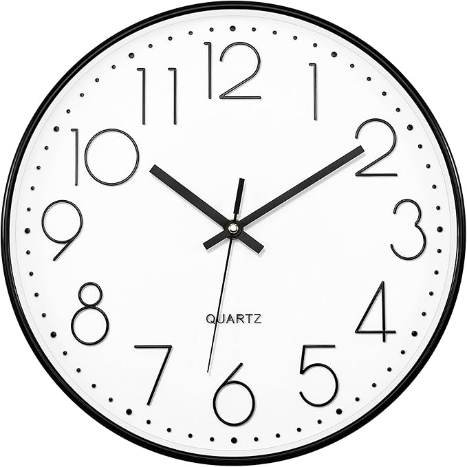 Foxtop 14 Inch Black Wall Clock, Large Silent Non-Ticking Battery Operated Round Quartz Modern Wall Clock Decorative for Office Living Room Bedroom Kitchen Home