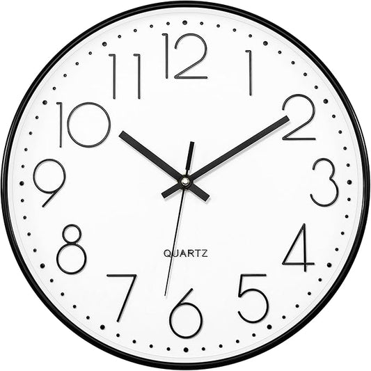 Foxtop 14 Inch Black Wall Clock, Large Silent Non-Ticking Battery Operated Round Quartz Modern Wall Clock Decorative for Office Living Room Bedroom Kitchen Home