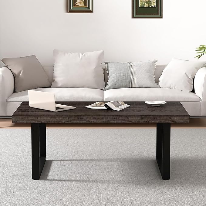 IBF Industrial Grey Coffee Table, Modern Simple Wood and Metal Center Tables, Minimalist Rectangle Wooden Living Room Table, Vintage Rustic Cocktail Tea Table for Home Bedroom, Dark Gray Oak, 39 inch