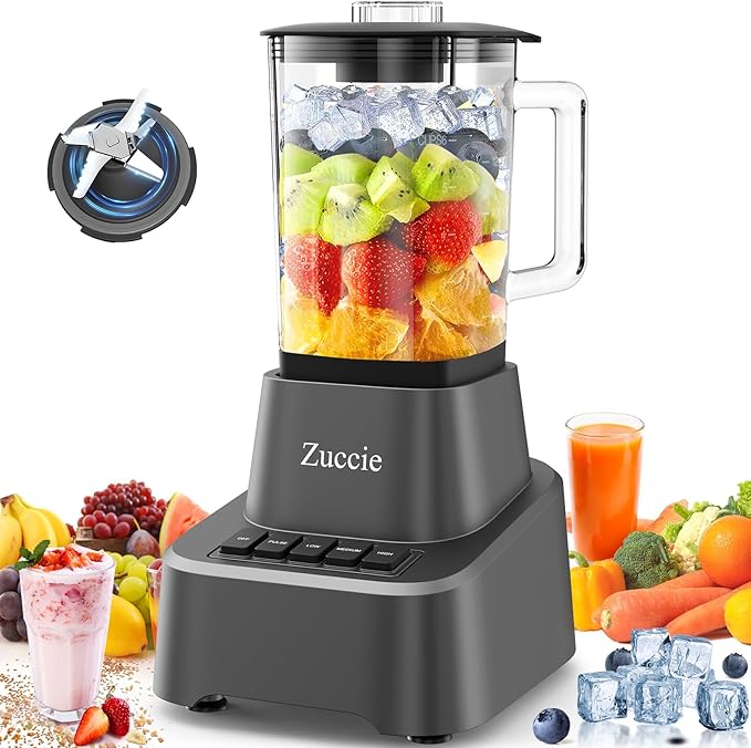 Blender for Shakes and Smoothies With 54oz Glass Jar, 4 Speed Settings, Countertop Blender for Frozen Fruit Drinks, Smoothies, Sauces, 750 Watts, Gray