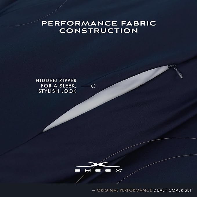 SHEEX Original Performance Cooling Duvet Cover Set, Lightweight Full/Queen Duvet Cover with 2 Standard Pillow Shams, Navy