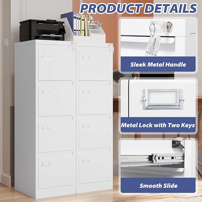 4 Drawer File Cabinet with Lock, Metal Filing Cabinets, Vertical Small Filing Cabinet Steel Lockable Storage Cabinets for Home Office to Organization Hanging Letter/Legal/F4/A4