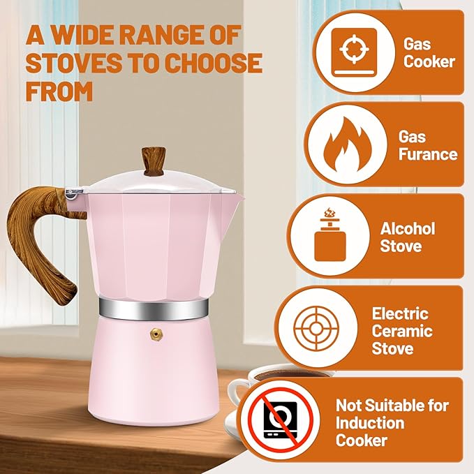 3 Cup Aluminum Espresso Stovetop Moka Pot Express Coffee Maker Percolator Italian Classic Mocha Coffee Machine for Italian and Cuban Cafe Brewing for Home & Camping 150ml 5oz