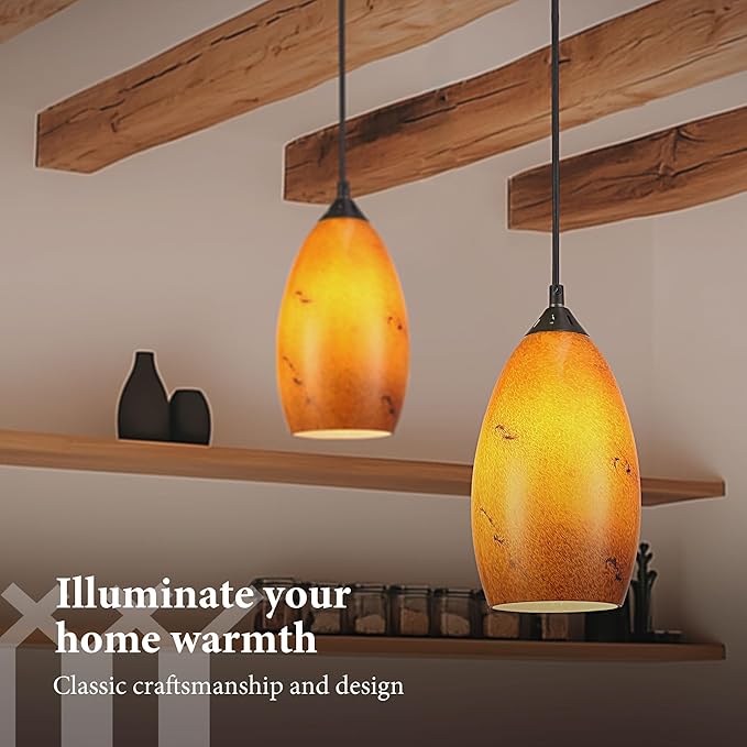 Pendant Lighting, Modern Handblown Amber Color Glass, Oval Art Shade Hanging Light, Oil Rubbed Bronze Finish for Kitchen, Dining Room, Foyer Decor 4.7" Shade (1 Pack)