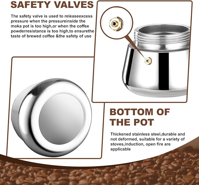 6 Cup Stovetop Espresso Maker Stainless Steel Moka Pot Stove Top Percolator Italian Coffee Makers Capable Mocha Greca Machine Cafe Classic Induction Cookers for Home and Camping 300ml 10oz