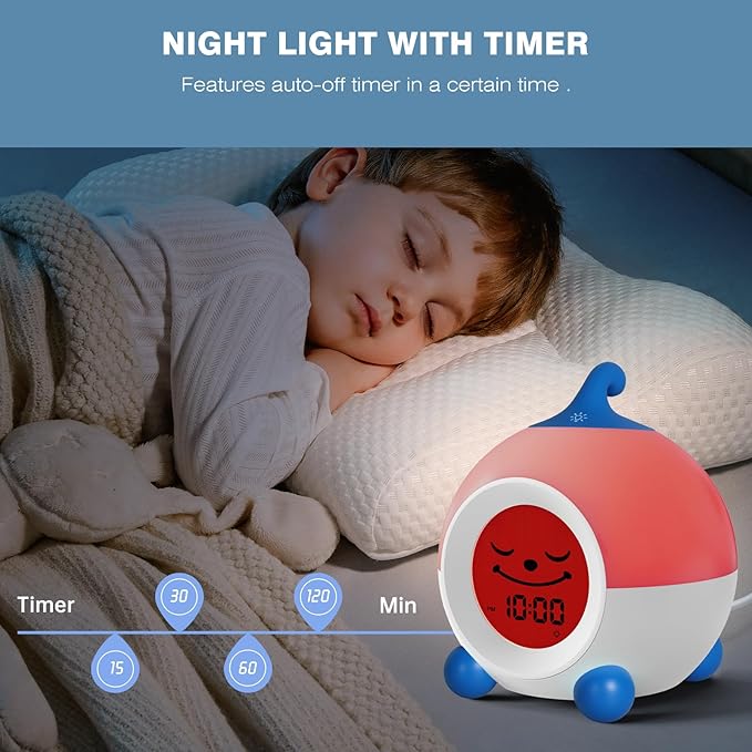 I·CODE Teach Me Time Kids Alarm Clock, Children's Sleep Trainer with Emoji,Toddler Sleep Aid Night Light with Auto-Off Timer,Perfect for 2-9 Years Old Younger Children (Blue)