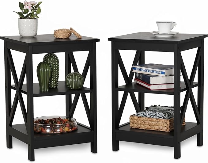 Side Tables, Small End Table Set of 2 for Living Room,Modern Nightstands for Bedroom,Wood Side Table,Black