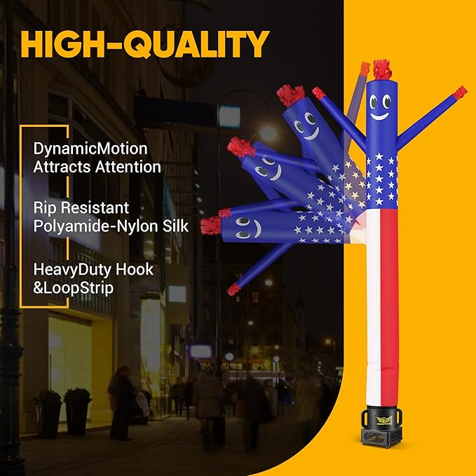 7FT Air Inflatable Waving Tube Man Set with Blower & Wheel, Air Puppet Dance Artist for Mall Opening, Amusement Park, Outdoor Decoration，Flag