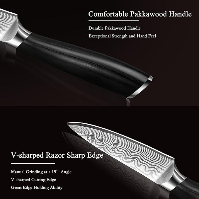 Paring Knife 3.75 Inch, High Carbon Powder Steel Forged Small Kitchen Knives, Razor Sharp Japanese Fruit Knife with Ergonomic Pakkawood Handle