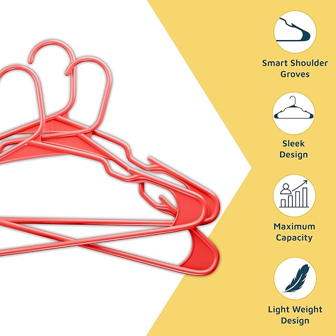 Plastic Clothes Hangers – Heavy Duty Hanger Set, for Organizing Clothes, Dresses, and Coat, Holds Up to 5 lbs, Space-Saving Hangers with Non-Slip Shoulder Grooves, Pack of 30, Red