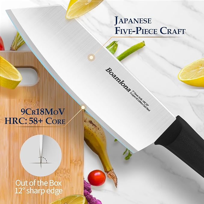 7.6 in. Professional Kitchen Knife, Sharp 9Cr18MoV High Carbon Steel Clever Knives, Lightweight and Anti-Slip, Suitable for Cutting Vegetables, Meat and Fruits in Daily Use, Gift Box Included
