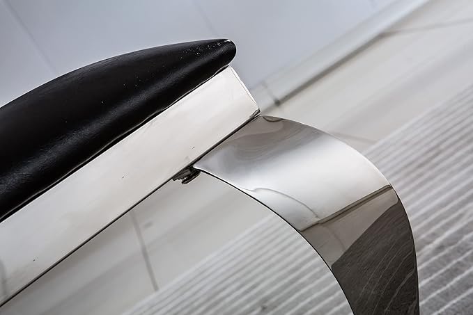 Goujxcy Dining Chair Set of 2, Leatherette Dining Chairs with Silver Legs,Upholstered Dining Chairs, Armless Side Chair,Modern Kitchen Chairs, Chair with Silver Stainless Steel Legs (Black& Silver2)