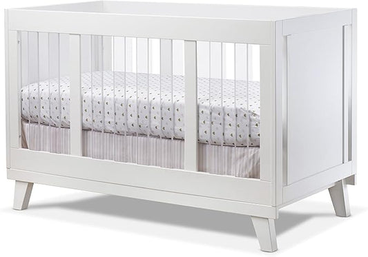 Sorelle Furniture Uptown Panel Crib, Modern Wood and Clear Acrylic Baby Crib, Made of Wood and Easy to Clean Acrylic, Non-Toxic Finish, Contemporary Baby Bed-Weathered Gray