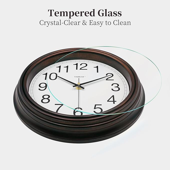 TAHEAT Vintage Wall Clock, 12 Inch Red Copper Easy to Read Battery Operated Quartz Wall Clock Decorative for Kitchen Living Room Bedroom Office School