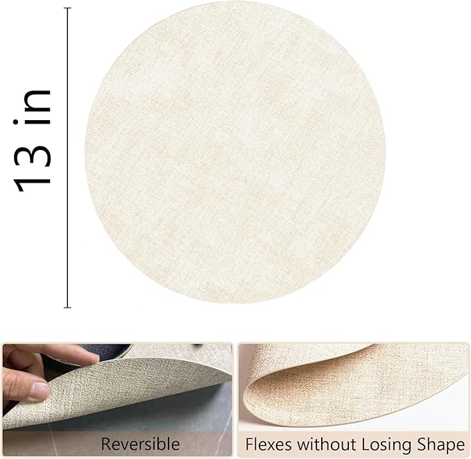 Round Placemats Set of 8, Reversible Faux Leather Waterproof and Heat Resistant Place Mats, Beige Oilproof Wipeable Washable Table Protective Placemats for Indoor & Outdoor