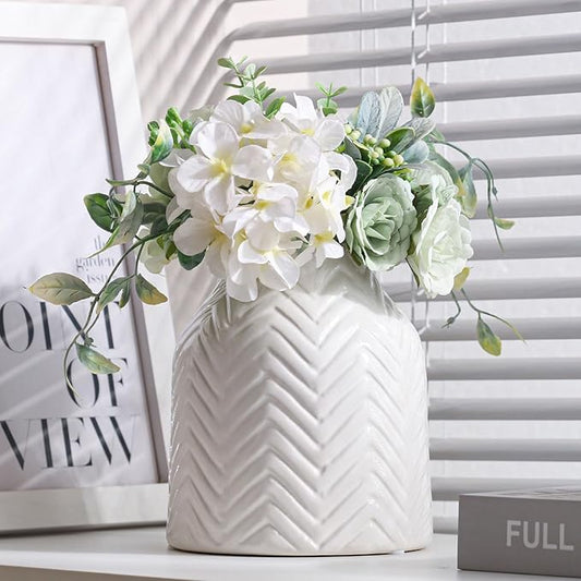 hjn White Vase for Flowers Ceramic Vase for Decor, Modern Decorative Vase, Vases for Your Kitchen/Office/Living Room/Bookshelf/Mantel - White Texture(Small)