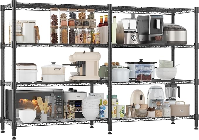 Homdox Heavy Duty Storage Shelves, 4 Tier Wire Shelving Unit, Adjustable Metal Shelves for Storage, Garage Rack Pantry Shelves Kitchen Shelving, 18"x72"x60", Black