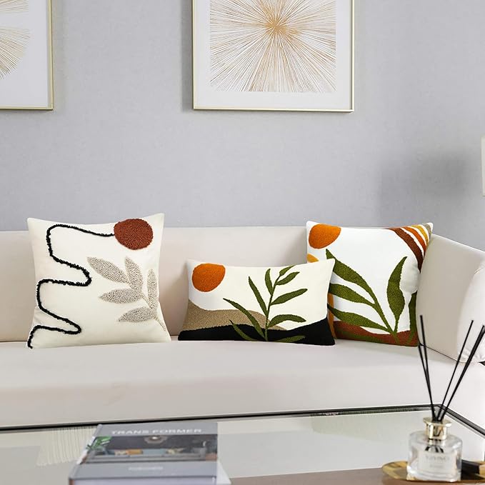 Merrycolor Boho Abstract Pillow Covers 18x18 Tufted Mid Century Modern Throw Pillows Textured Aesthetic Pillow Cases Bohemian Boho Pillows Decorative Throw Pillows Cover for Bed Couch Sofa