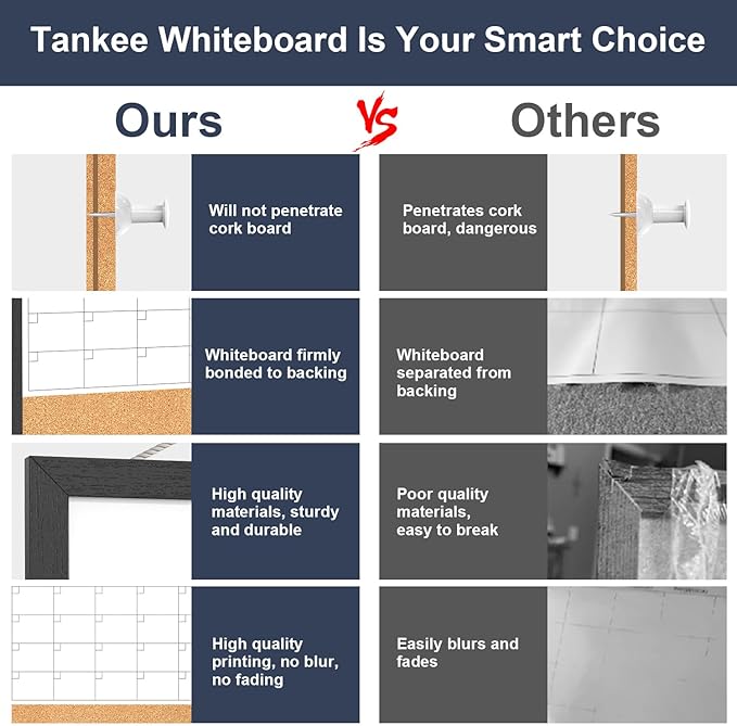 Dry Erase Calendar for Wall, 17x13 Inches Calendar Whiteboard for Wall, Small Magnetic White Board Corkboard with Wood Framed, Hanging Dry Erase Board for Kitchen Home Office School Planner