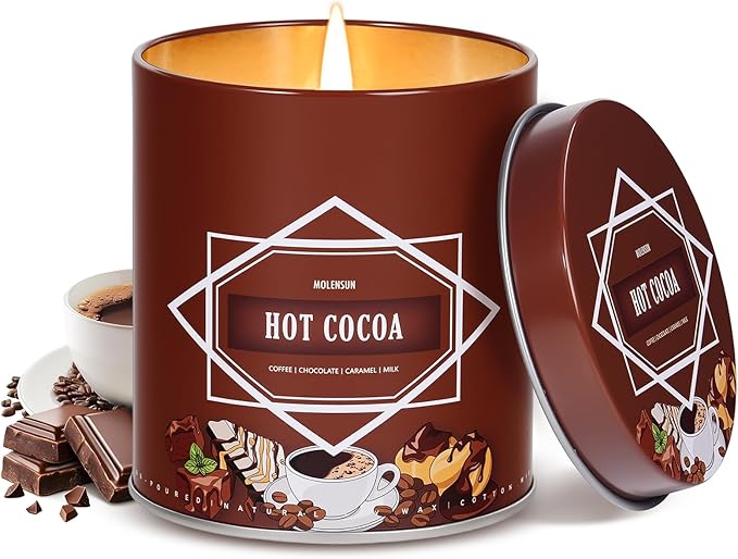 Fall Scented Candle – Hot Cocoa Soy Candle 9oz, 50 Hour Burn, Non-Toxic Autumn Decor, Holiday Gift for Women & Men