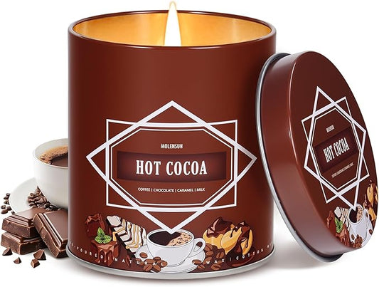 Fall Scented Candle – Hot Cocoa Soy Candle 9oz, 50 Hour Burn, Non-Toxic Autumn Decor, Holiday Gift for Women & Men