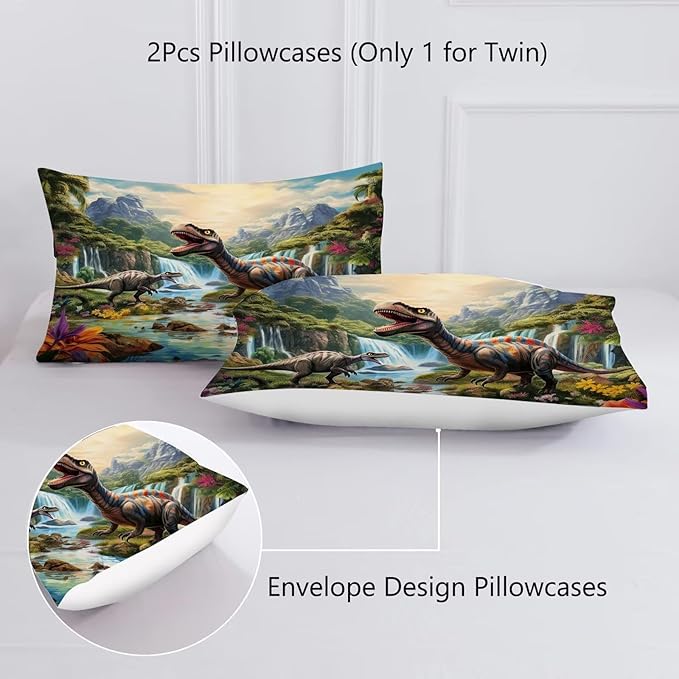 Twin Dino Comforter Set for Boys Colorful Dinosaur Bedding Set for Boys Room Decor Microfiber Dino Bed Set with 1 Comforter + 1 Pillowcase
