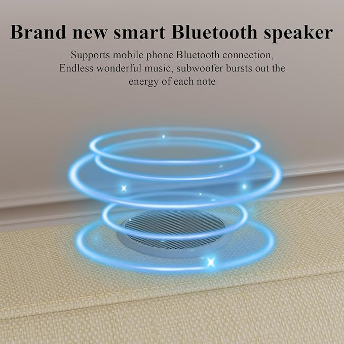 Full Size Bed Frame with Bluetooth Speaker, LED Lights and Charging Station, Faux Leather Linen Fabric Adjustable Headboard,Modern Upholstered Bed, Wood Slat Support, Easy Assemble, Beige