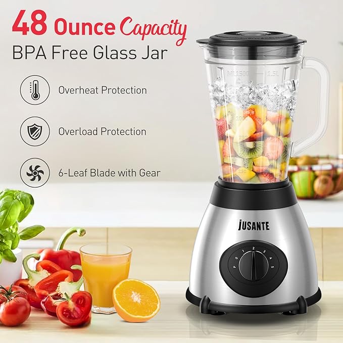 Countertop Blender, 1000W Professional Smoothie Blender for Kitchen, Shakes, Smoothies High Speed Ice Crusher Frozen Drinks 48oz Glass jar